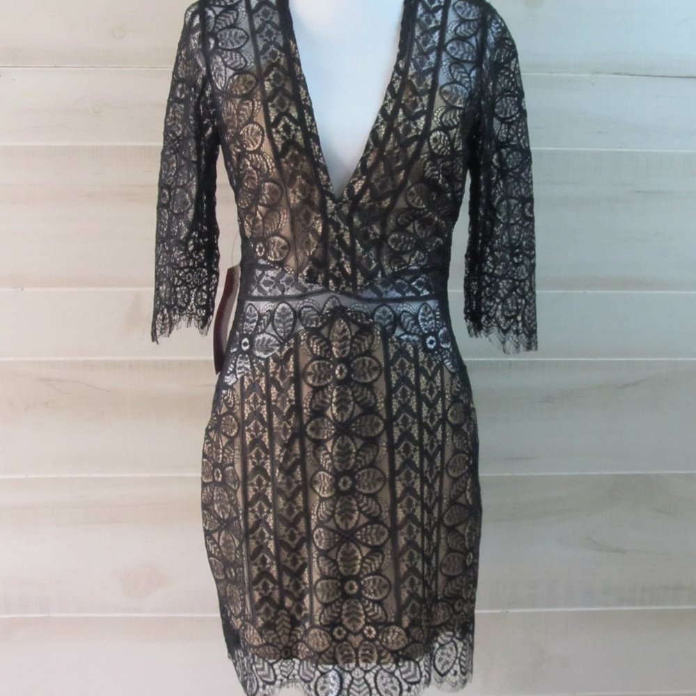 Luxxel Promgirl Black Lace Nude Lined Dress NWT